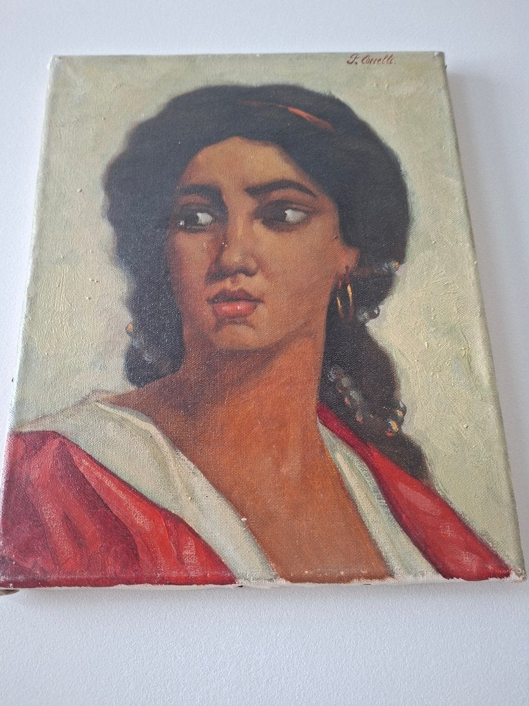 schilderijtje p. correlli, Doek, Portret of Personen, Ophalen of Verzenden, Olieverf