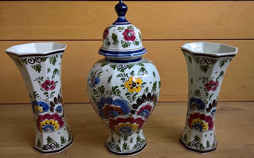 Delfts polychrome kastset Delfts bont 3 delig, Antiek en Kunst, Antiek | Keramiek en Aardewerk, Ophalen of Verzenden