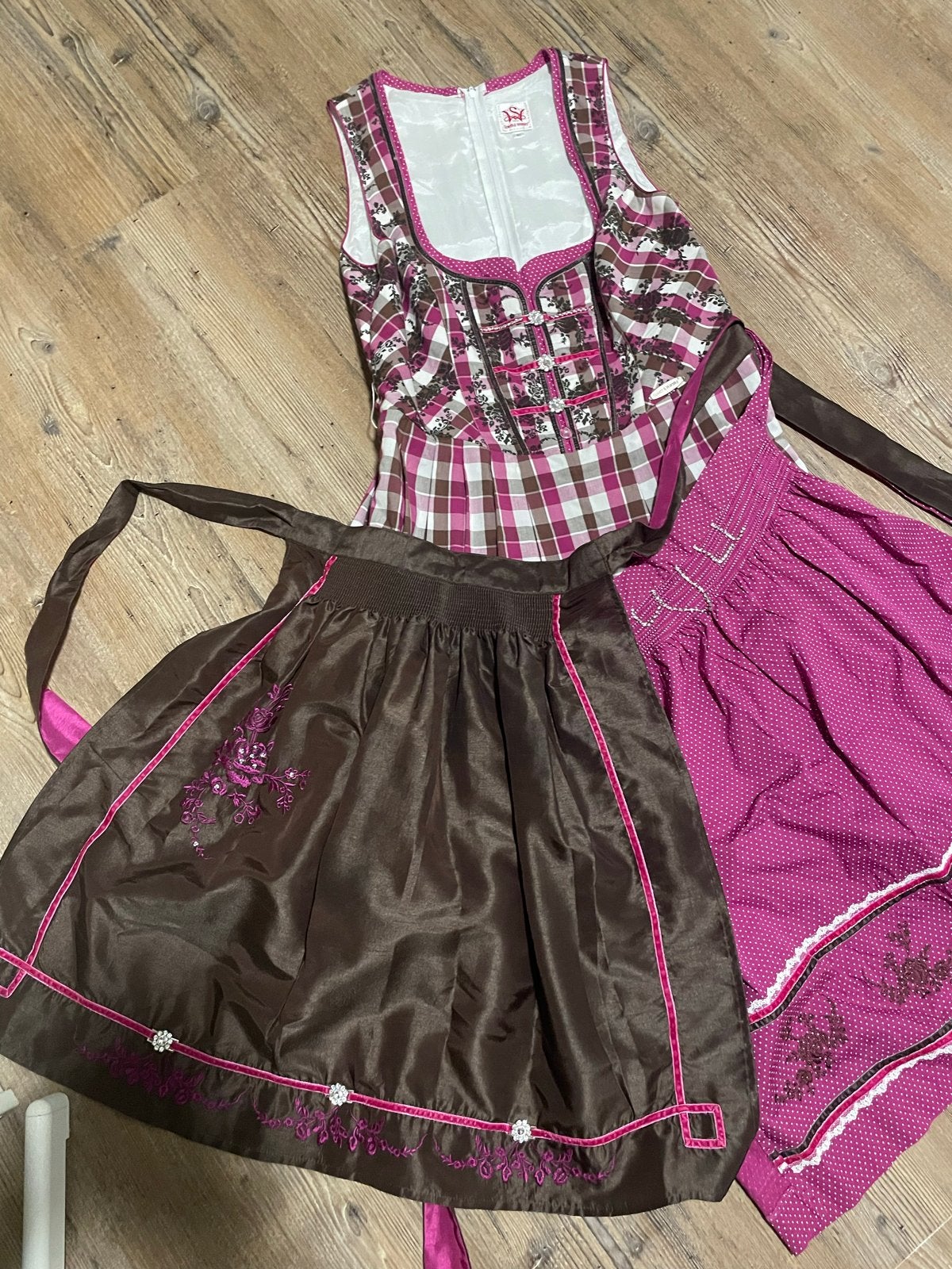 Dirndl Spieth & Wensky - Geruit met Roze en Bruin, Maat 42/44 (L), Ophalen of Verzenden, Zo goed als nieuw, Knielengte