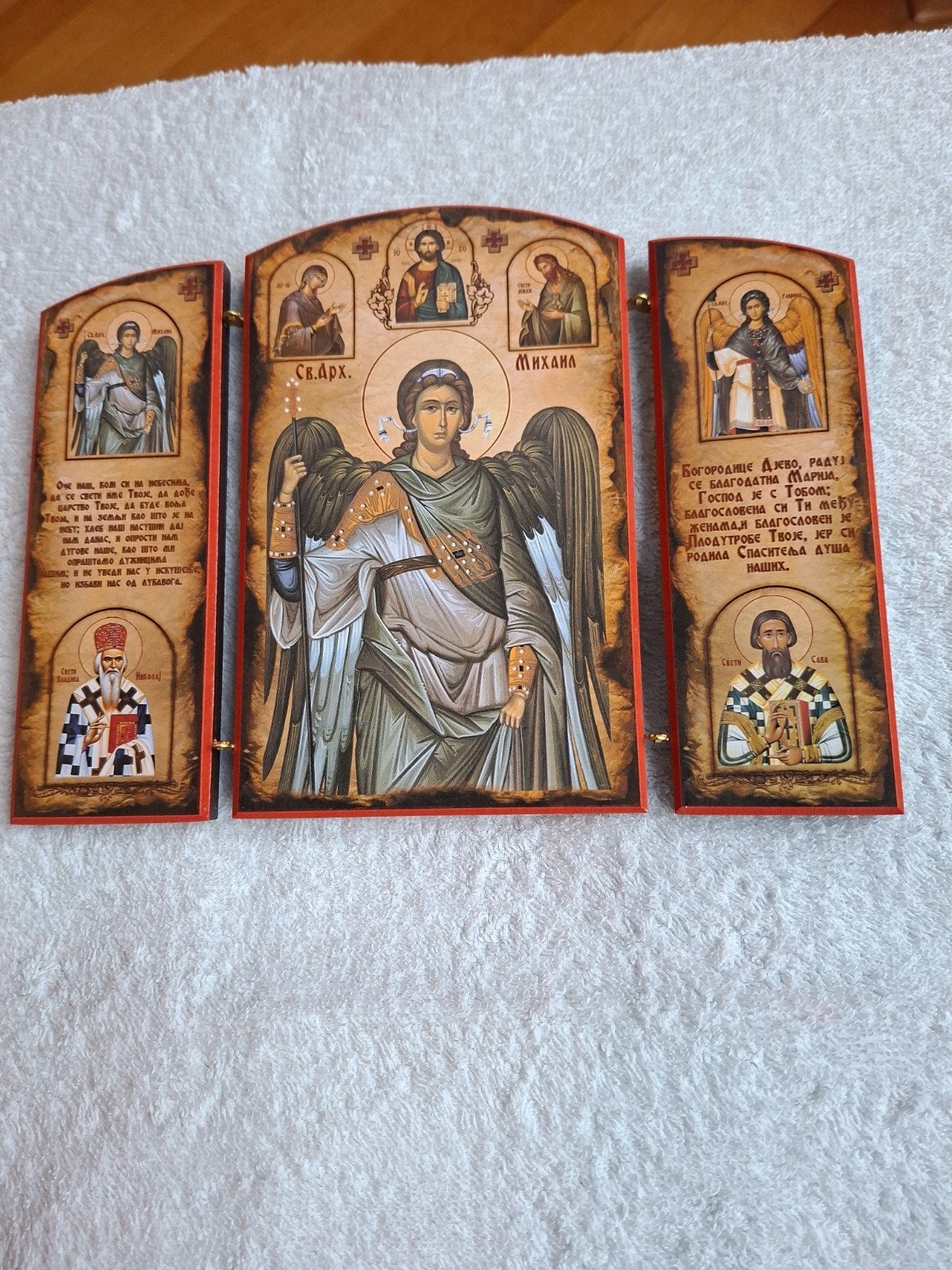 Oosters-orthodox drieluik icoon met aartsengelen, Antiek en Kunst, Ophalen of Verzenden