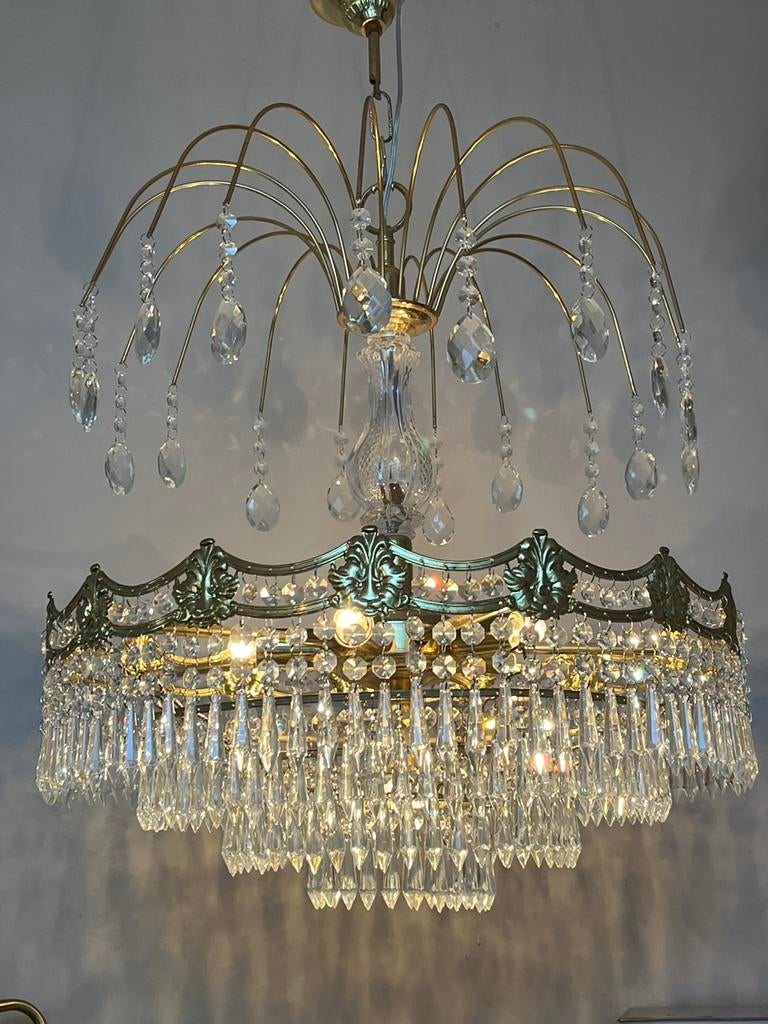 Xl Zakkroonluchter kroonluchter vintage kristal pegels, Huis en Inrichting, Lampen | Kroonluchters, Ophalen of Verzenden, Baak
