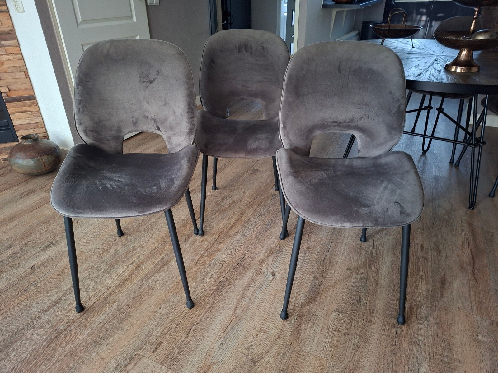 Riviera Maison Eetkamerstoelen - 6 stuks, Grijs Velours, Ophalen, Drie, Zo goed als nieuw, Stof