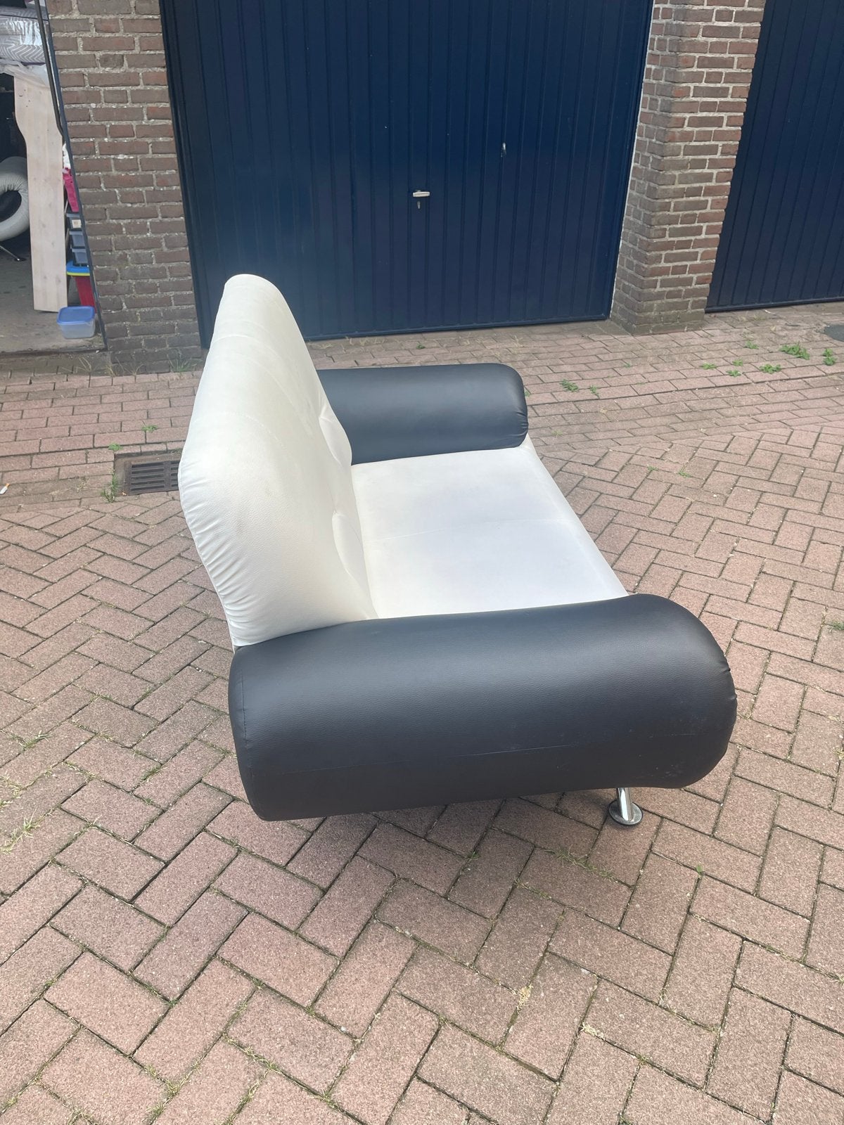 Kunstleren bankstel: fauteuil en twee tweepersoonsbanken, Overige materialen, Gebruikt, Tweepersoons, Ophalen of Verzenden