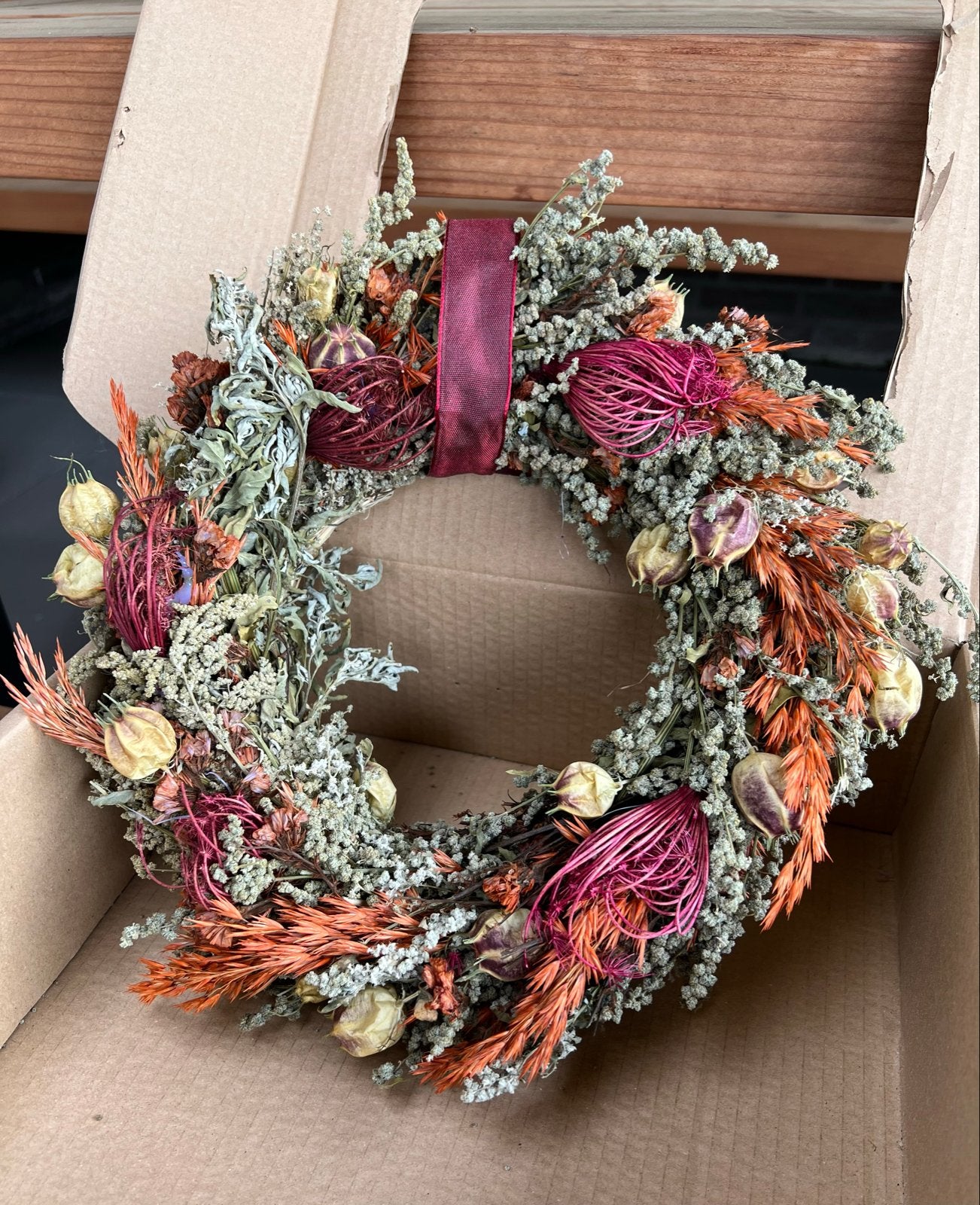 Mooie krans van gedroogde bloemen - Herfstmix, Ophalen of Verzenden, Zo goed als nieuw, Krans, Natuurlijk materiaal