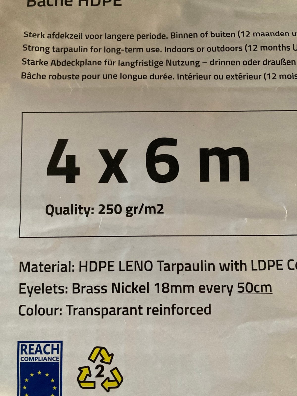 Afdekzeil. transparant gewapend nieuw 4x6mtr 250gr/m2, Ophalen, Nieuw, Overige typen
