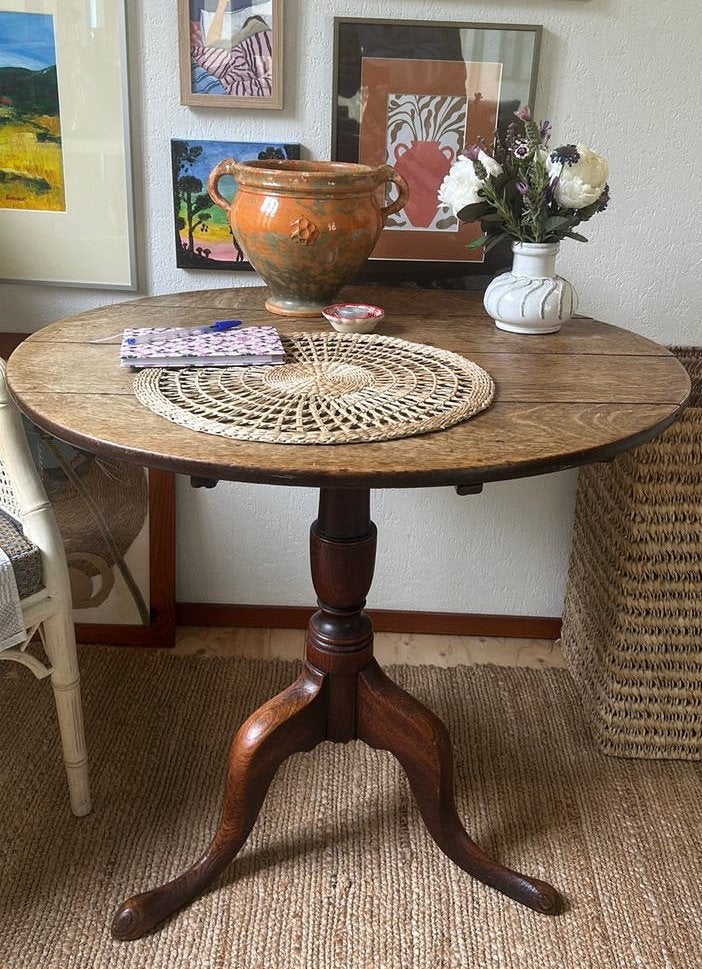 Antieke eiken wijntafel met kantelblad 1850 gueridon, Ophalen