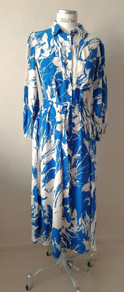 ZARA, blauw/crème gebloemde lange zomerjurk, mt M, Kleding | Dames, Jurken, Maat 38/40 (M), Blauw, Zara, Ophalen of Verzenden