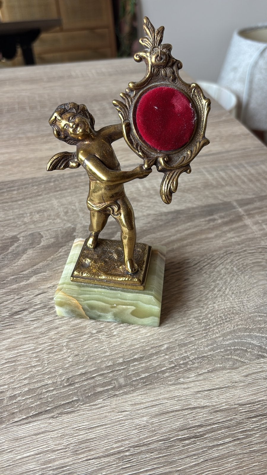 Vintage bronzen cherubijn beeldje op marmeren voet, Ophalen
