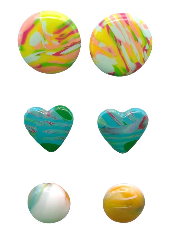 SET STUDS oorbellen 3 paar blauw/oranje/wit tinten MOOOOI, Overige materialen, Overige kleuren, Nieuw, Eveline@pimpschuur.nl