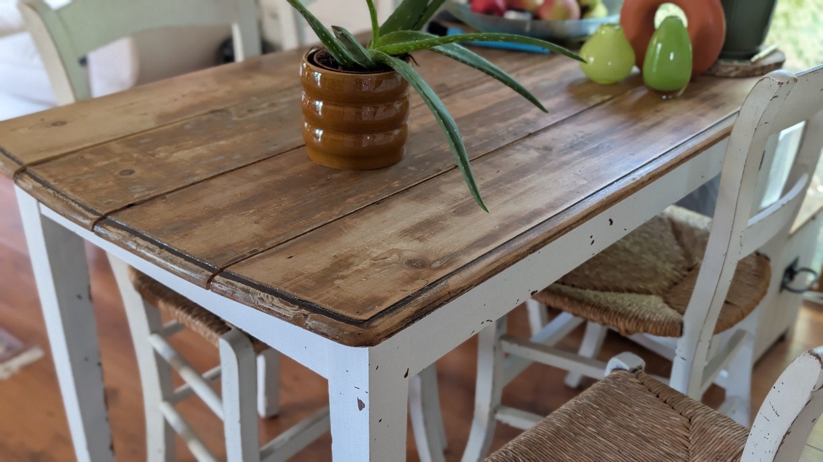 prachtige brocante eettafel met 4 stoelen. 115x75 cm, Ophalen, Gebruikt, 100 tot 150 cm, 50 tot 100 cm