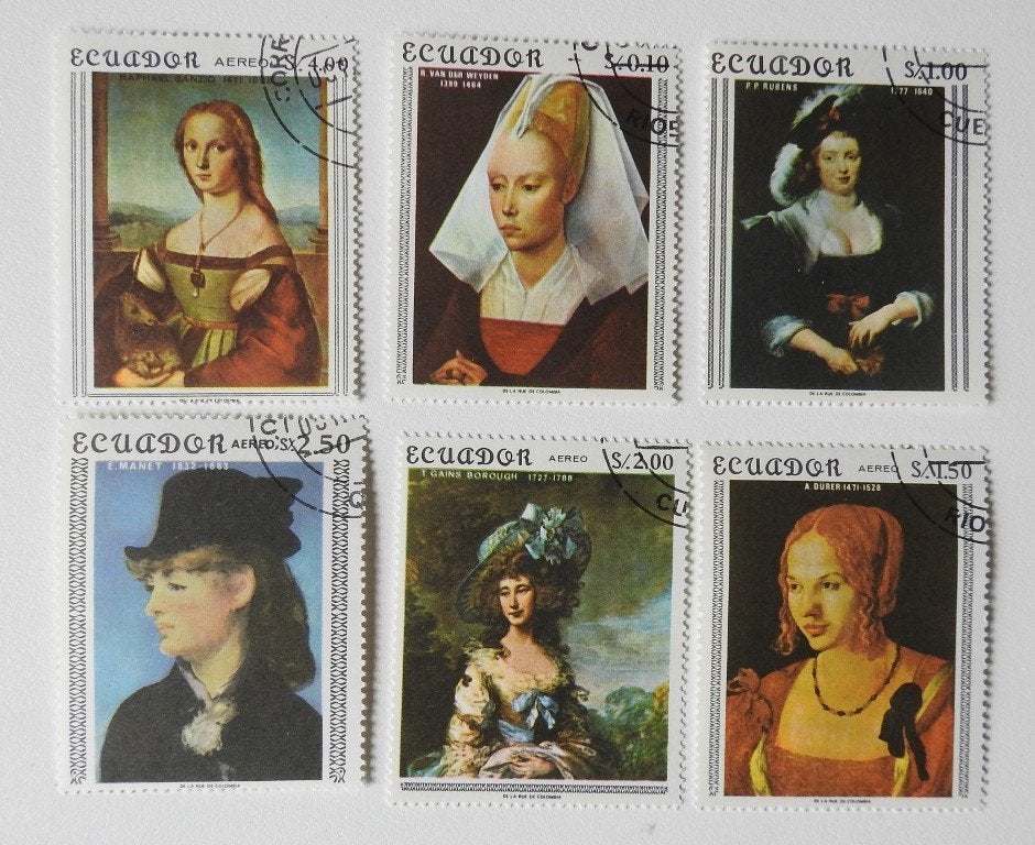 6 postzegels Ecuador 1967 Damesschilderingen, Verzenden, Gestempeld, Zuid-Amerika