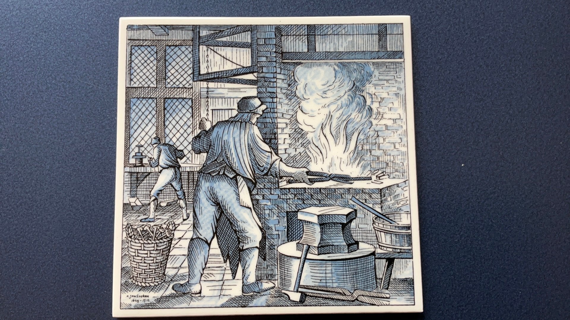 Plateel Tegel 'De Smit' naar Jan Luyken, 15x15 cm, Ophalen of Verzenden