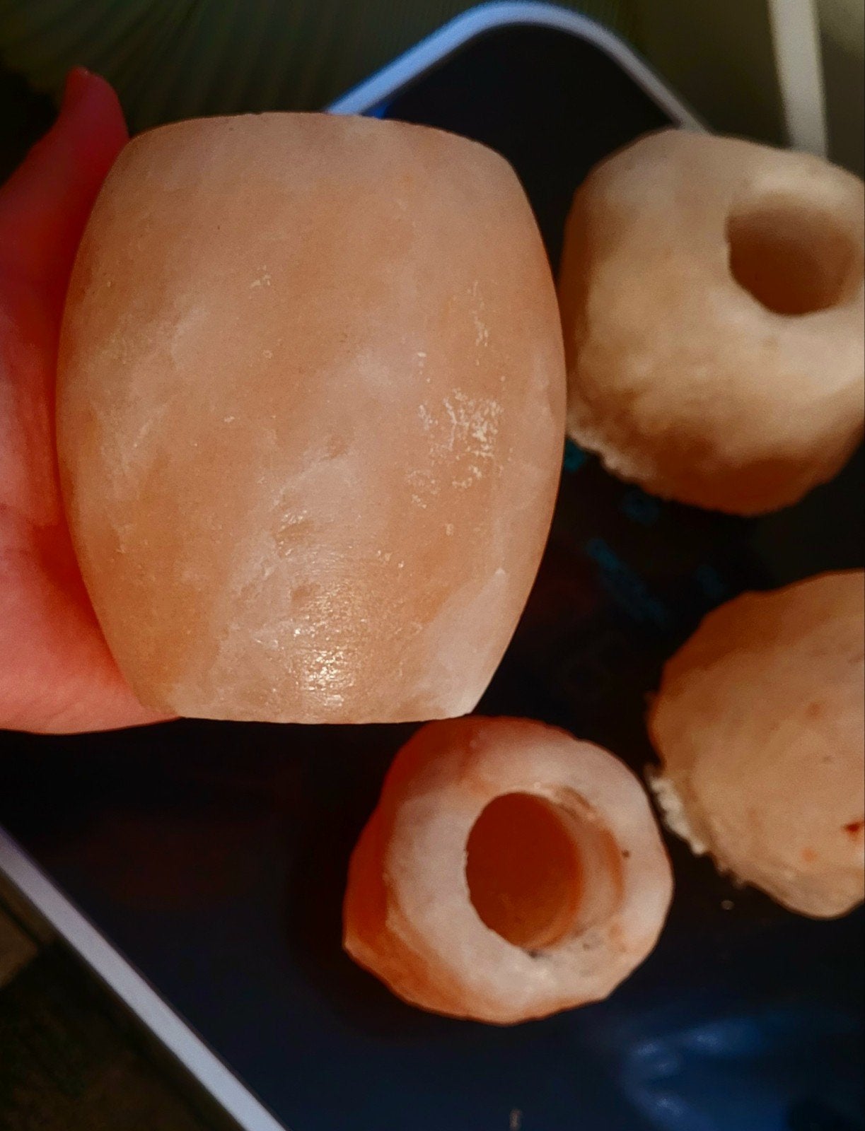 Himalaya Zout Waxinelichthouders - Set van 4, Natuurlijk materiaal, Waxinelichthouder, Ophalen of Verzenden, Zo goed als nieuw