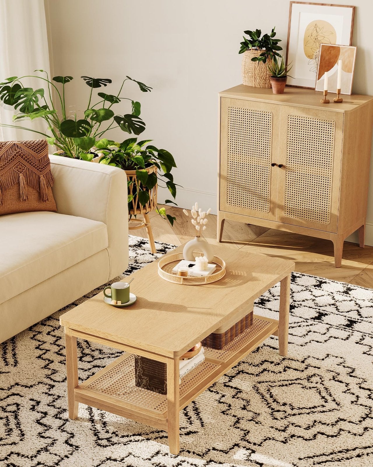 Salontafel nieuw in doos - Hout met rotan detail, Ophalen, 50 tot 100 cm, 100 tot 150 cm, Rechthoekig