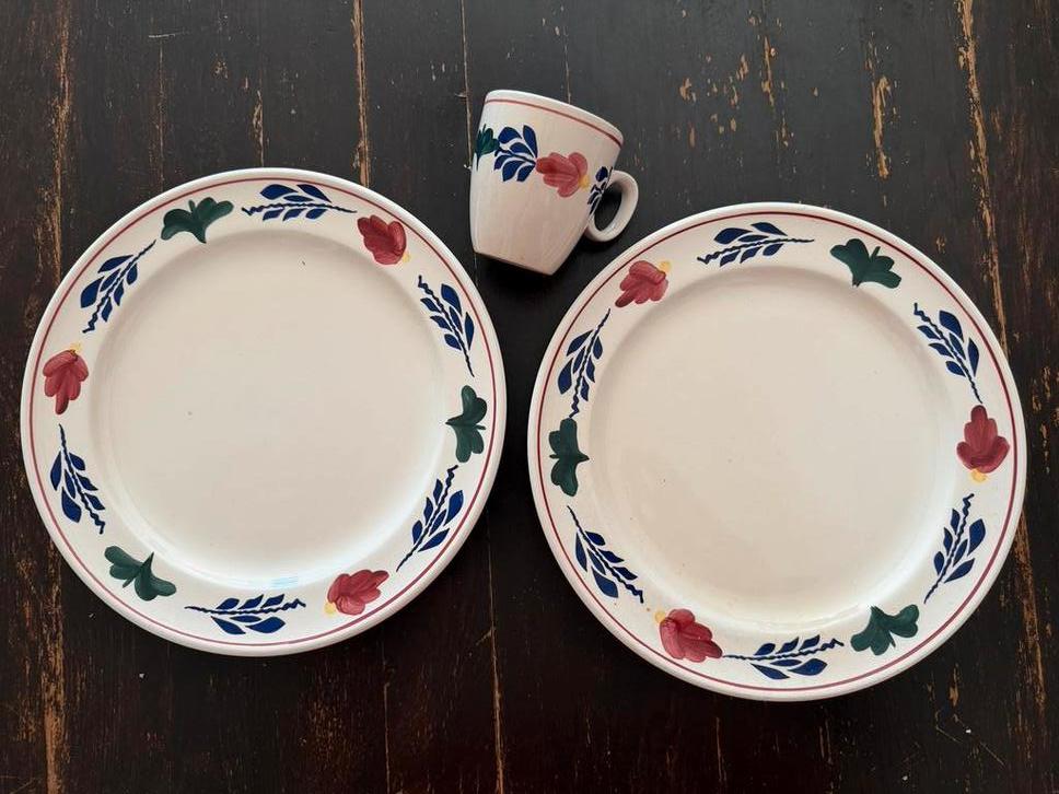 Boerenbond dinerborden en kopje, Ophalen, Gebruikt, Keramiek, Bord(en)