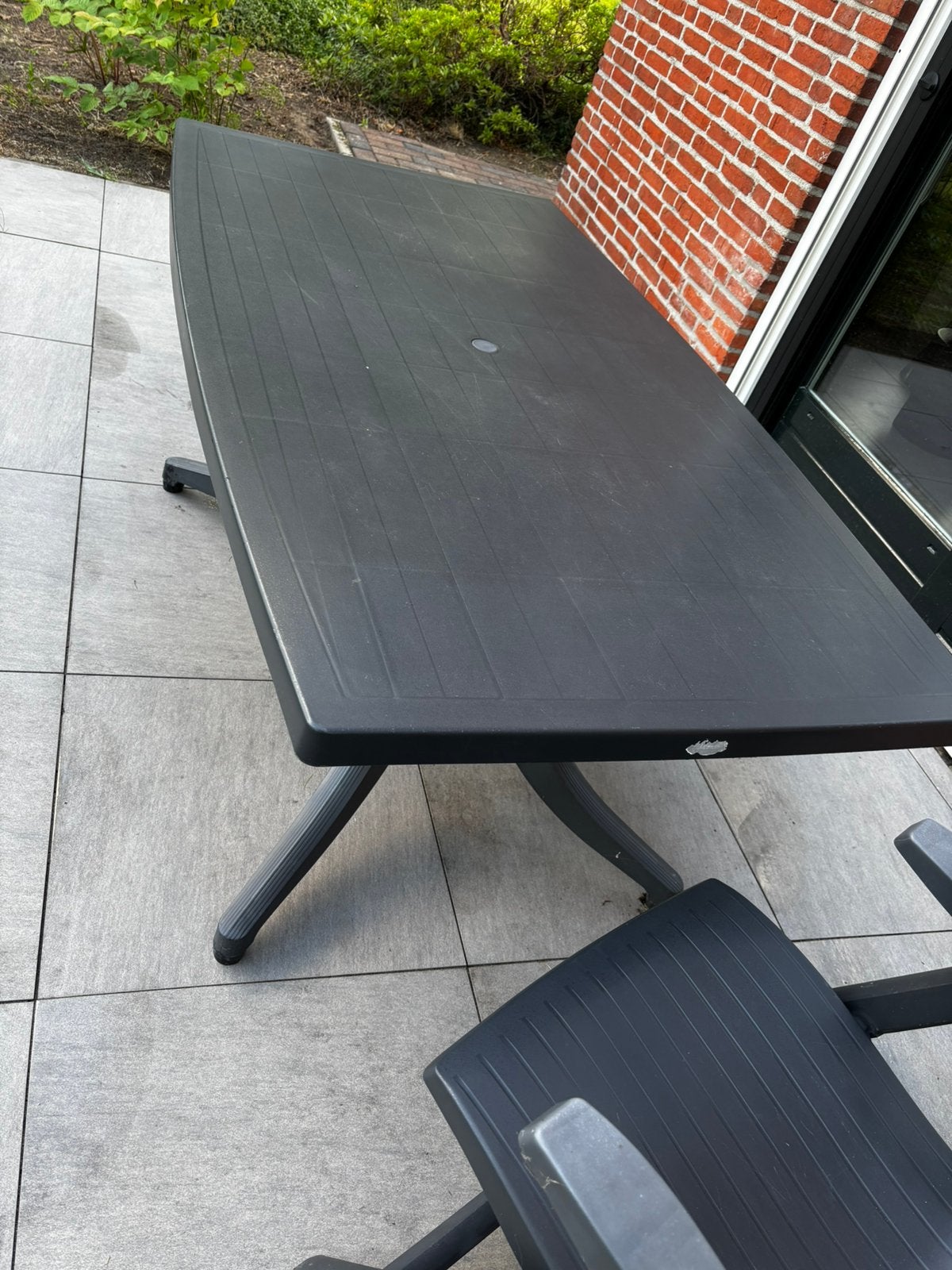 HARTMAN kunststof tuintafel 89x159 antraciet, Tuin en Terras, Tuintafels, Ophalen, Gebruikt, Rechthoekig, Kunststof