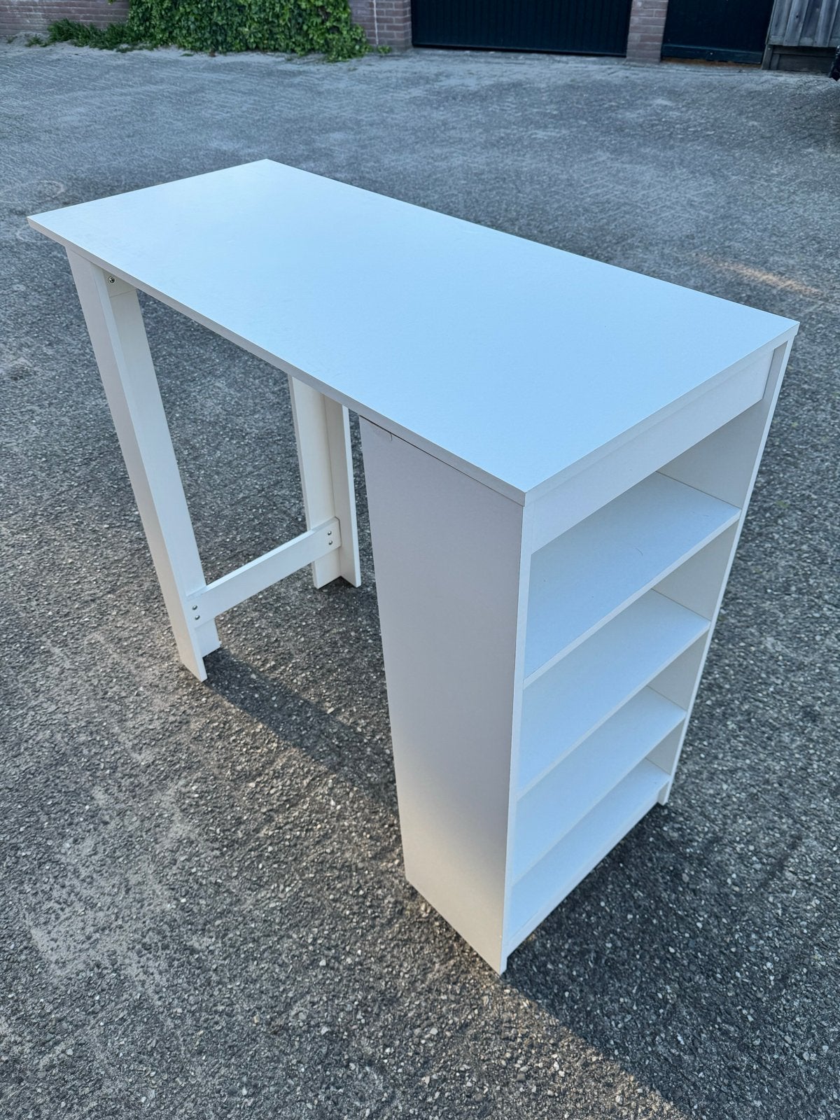 Witte bartafel met opbergvakken (excl. krukken), Huis en Inrichting, Ophalen, Gebruikt