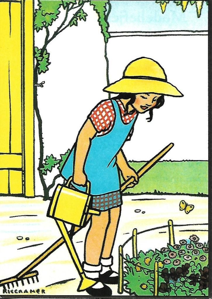 Rie Cramer- -Meisje in de tuin., Verzenden, 1960 tot 1980, Ongelopen, Kinderen