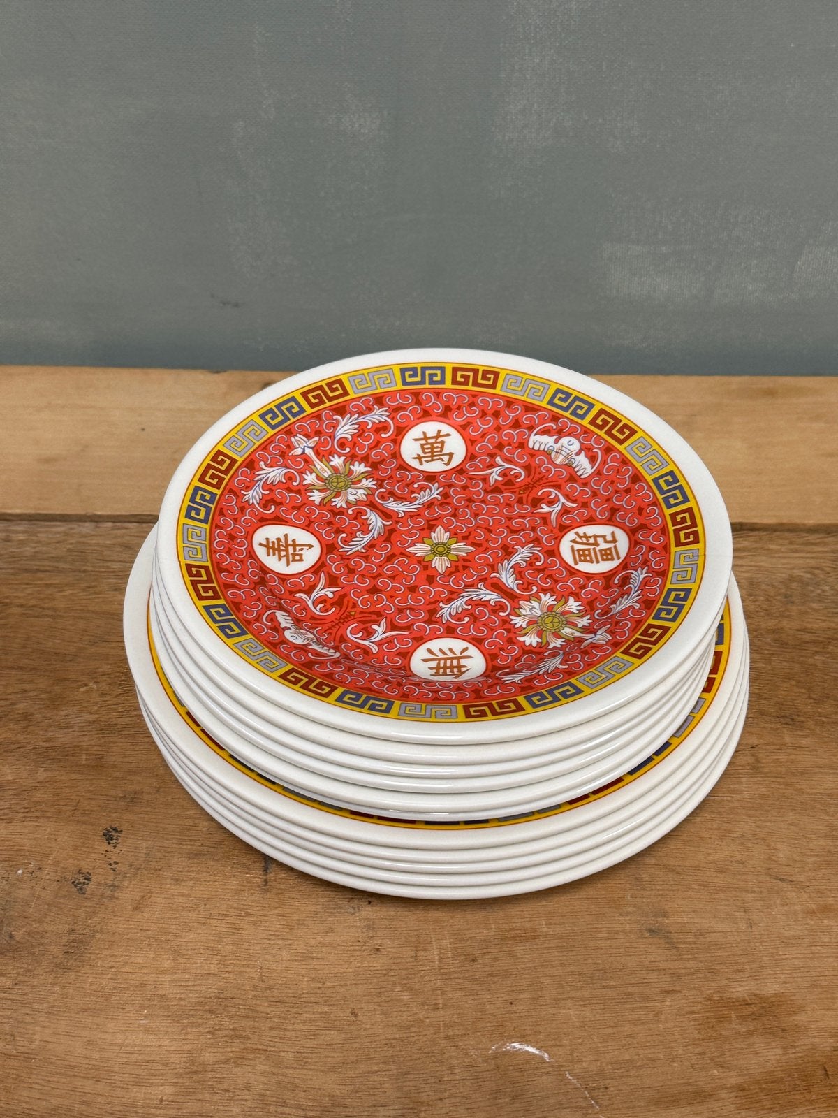 Vintage melamine camping bordjes Chinoiserie set/11, Overige materialen, Gebruikt, Ophalen of Verzenden, Bord(en)
