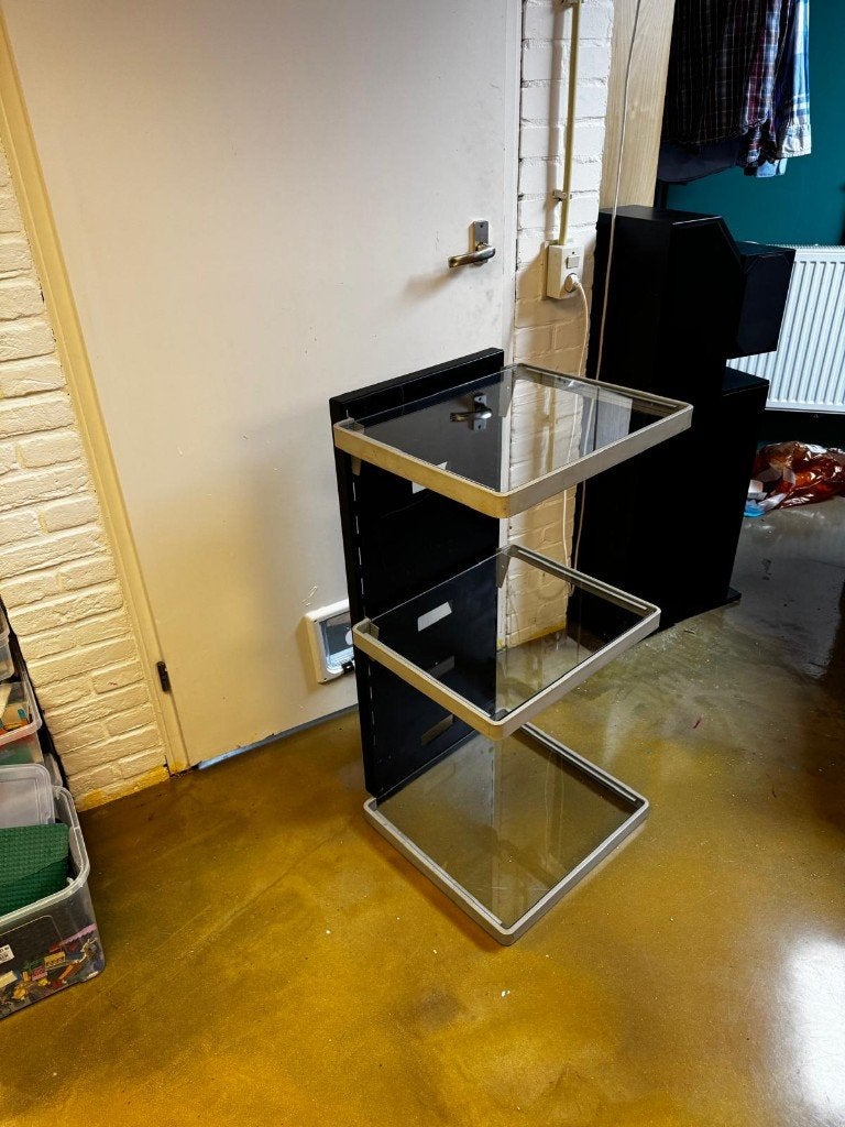 Hifi meubel - robuust, industrial, Ophalen, Gebruikt, 50 tot 100 cm, Glas
