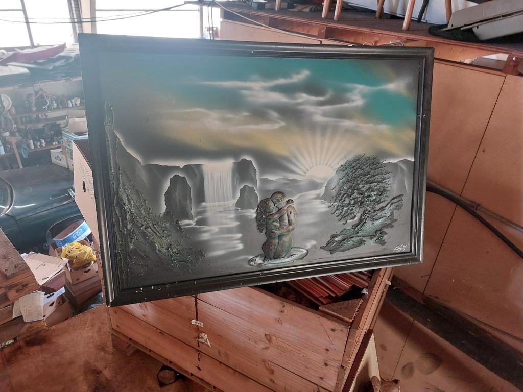 Schilderij met 3D-effect: Romantisch koppel bij waterval, Ophalen of Verzenden
