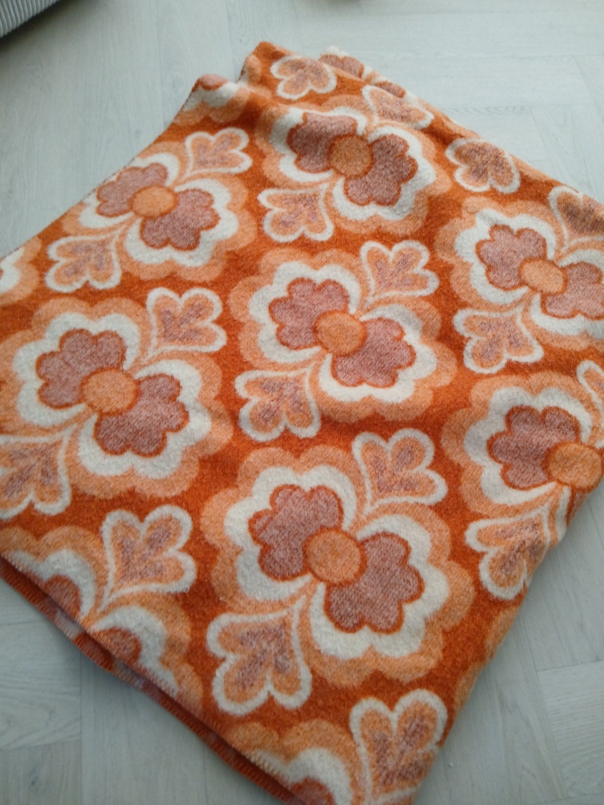 Hillebrands Zuiver Scheerwollen Deken - jaren '70 Ora, Vintage, Gebruikt, Ophalen of Verzenden, Oranje