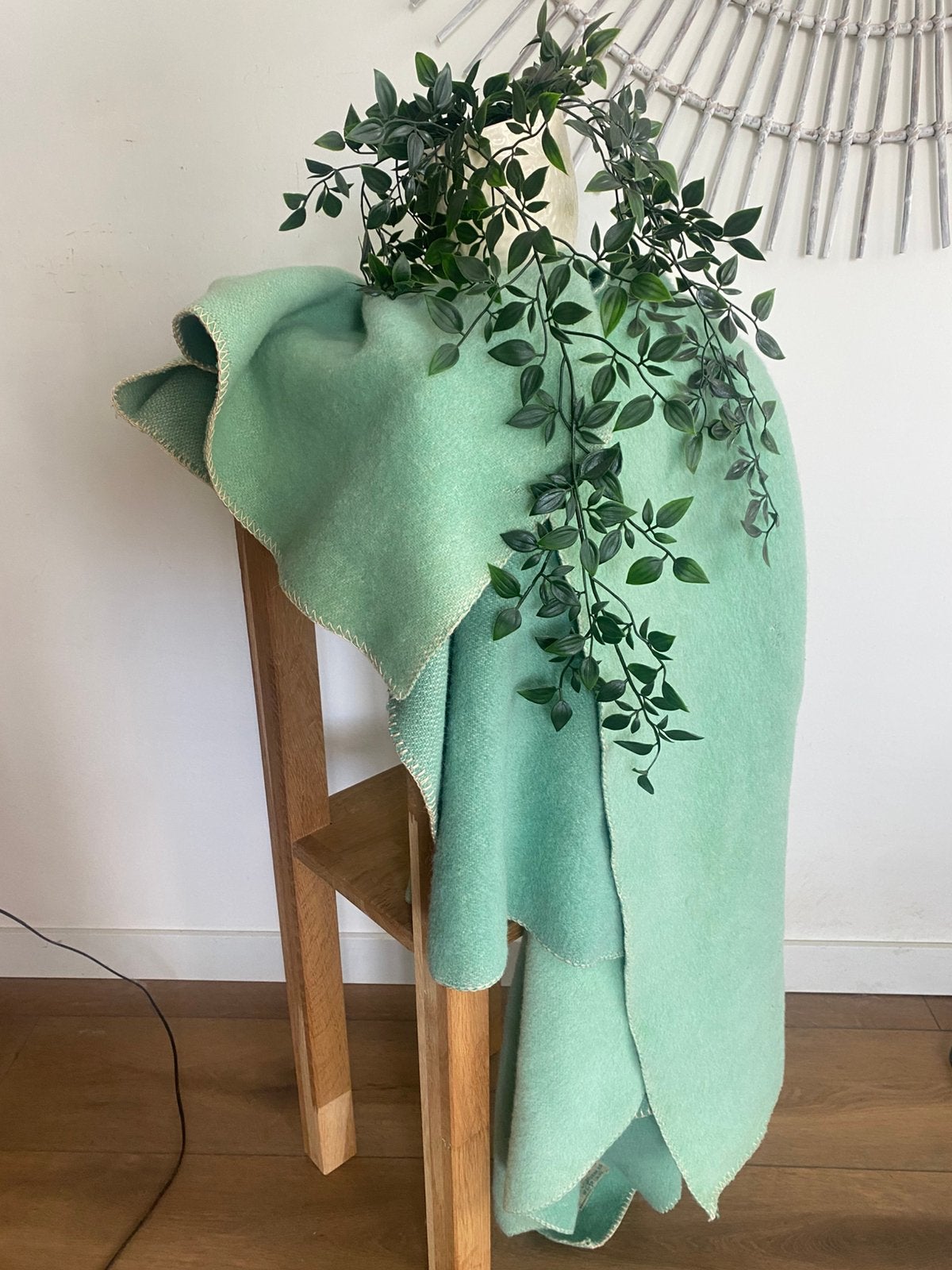 Vintage warme zeegroene wollen deken/ plaid, Huis en Inrichting, Ophalen of Verzenden