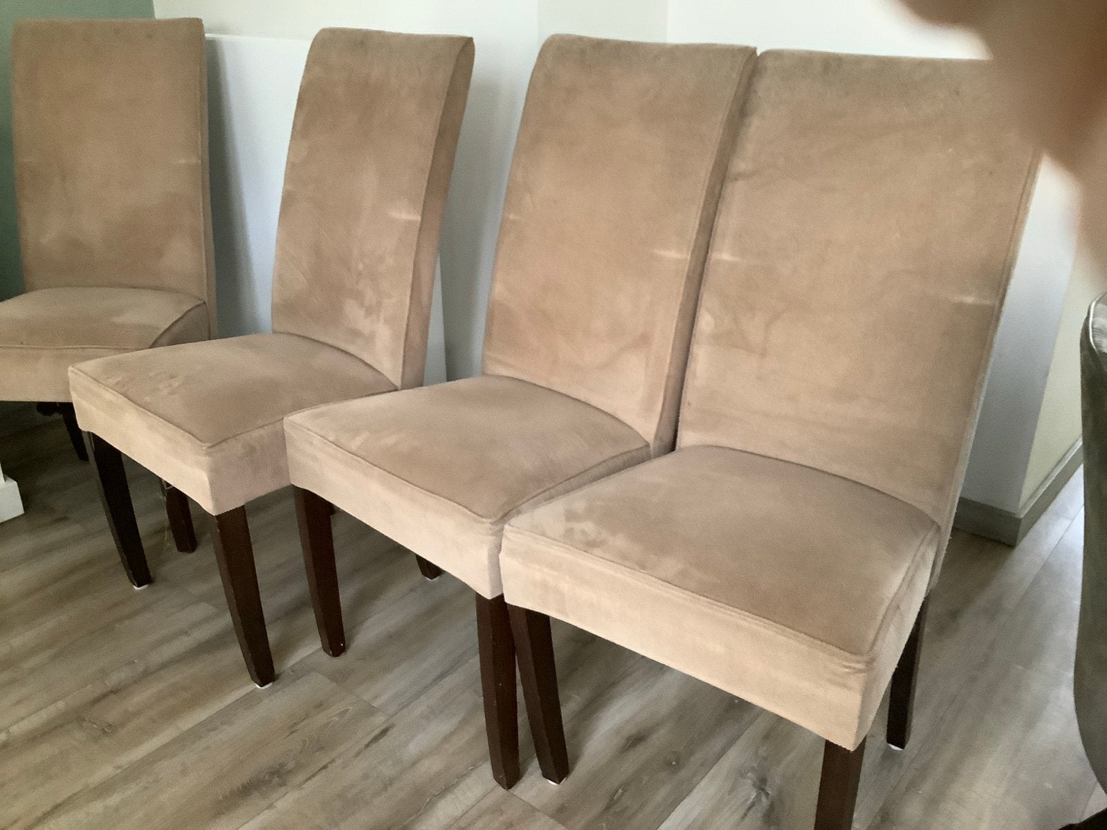 Set van 4 beige eetkamerstoelen met stoffen bekleding, Ophalen, Gebruikt, Overige kleuren, Vier