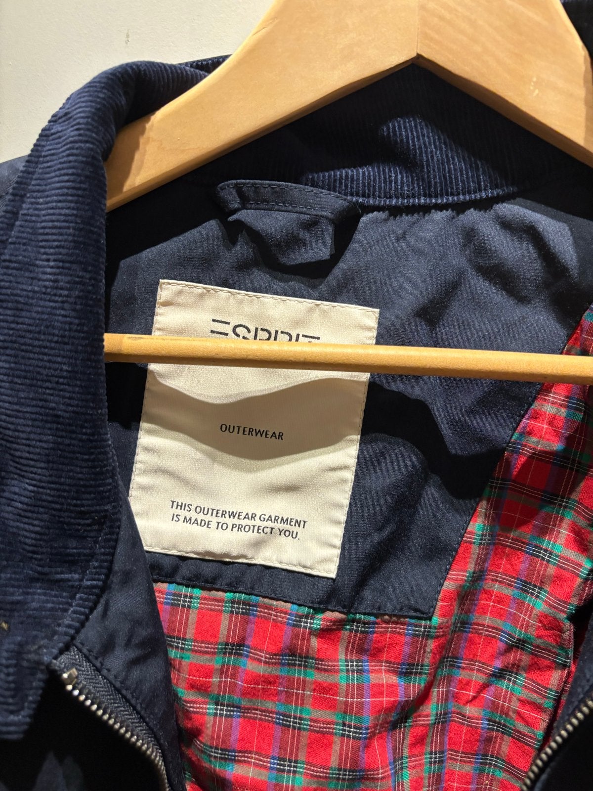 Esprit marineblauwe jas met geruite voering, Verzenden, Zo goed als nieuw, Maat 38/40 (M), Blauw