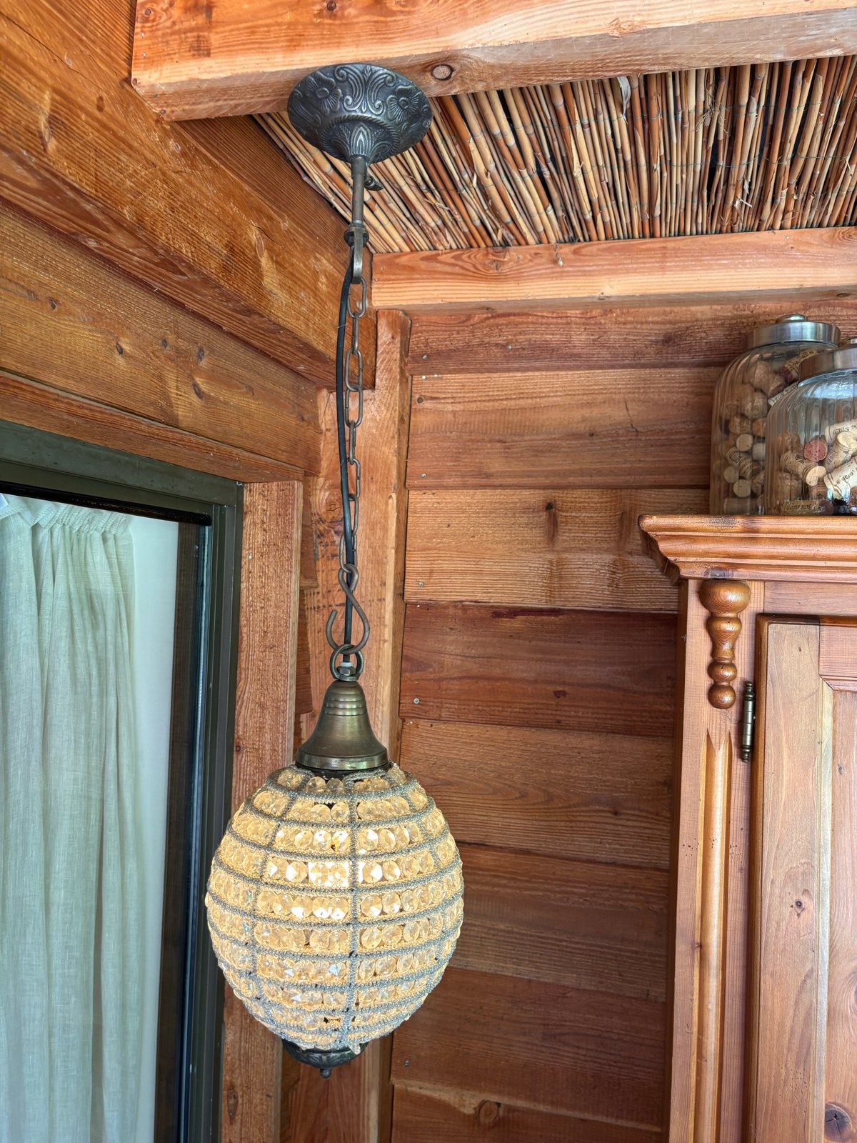 Hanglamp met kristallen en LED-lamp, Huis en Inrichting, Ophalen of Verzenden, Zo goed als nieuw, Metaal, E27 (groot)
