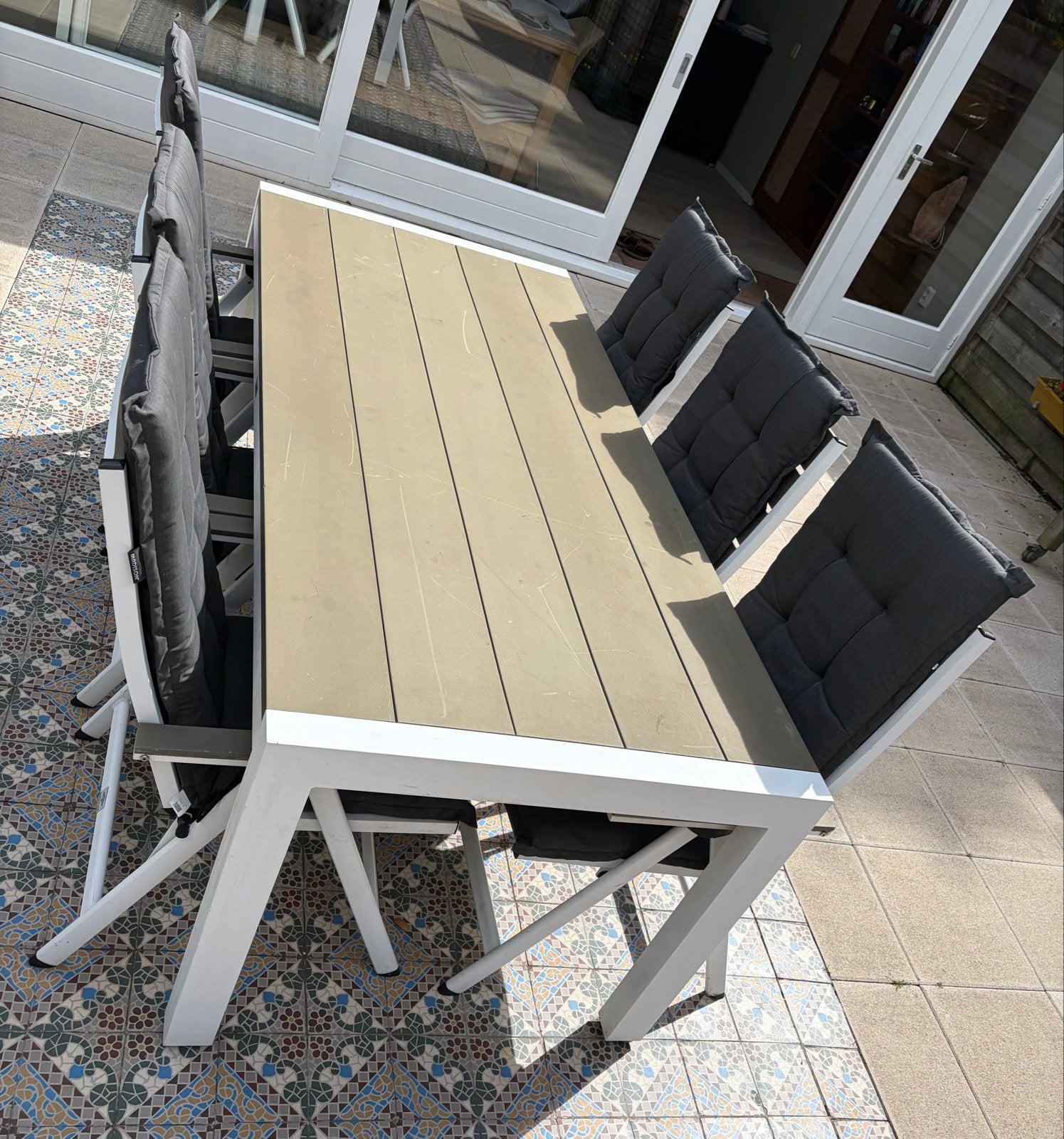 Bois Le Duc robuust tuinset met 6 stoelen en tafel, Ophalen, Gebruikt, Eettafel, 6 zitplaatsen