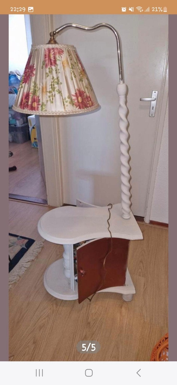 Vintage staande lamp met bloemenkap en bijzettafel, Ophalen, Gebruikt, 100 tot 150 cm, E27 (groot)