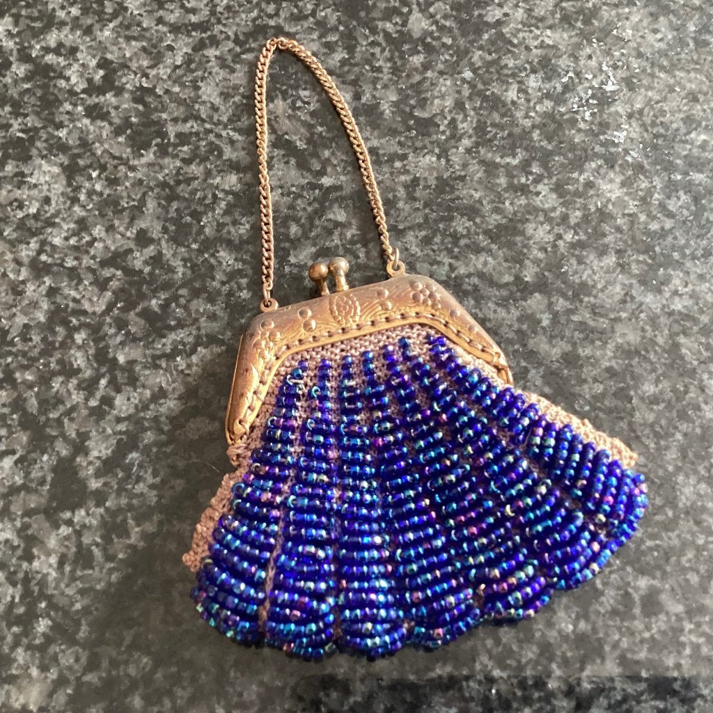 Beursje, mini, goudkleurige beugel, glas microkralen, antiek, Antiek en Kunst, Ophalen