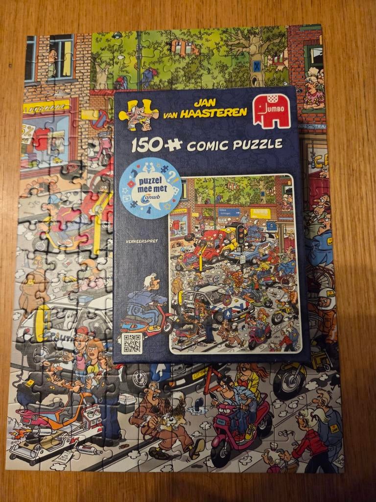 Jan van haasteren puzzel Verkeerspret van ANWB uitgave, Ophalen of Verzenden, 500 t/m 1500 stukjes, Zo goed als nieuw, Legpuzzel