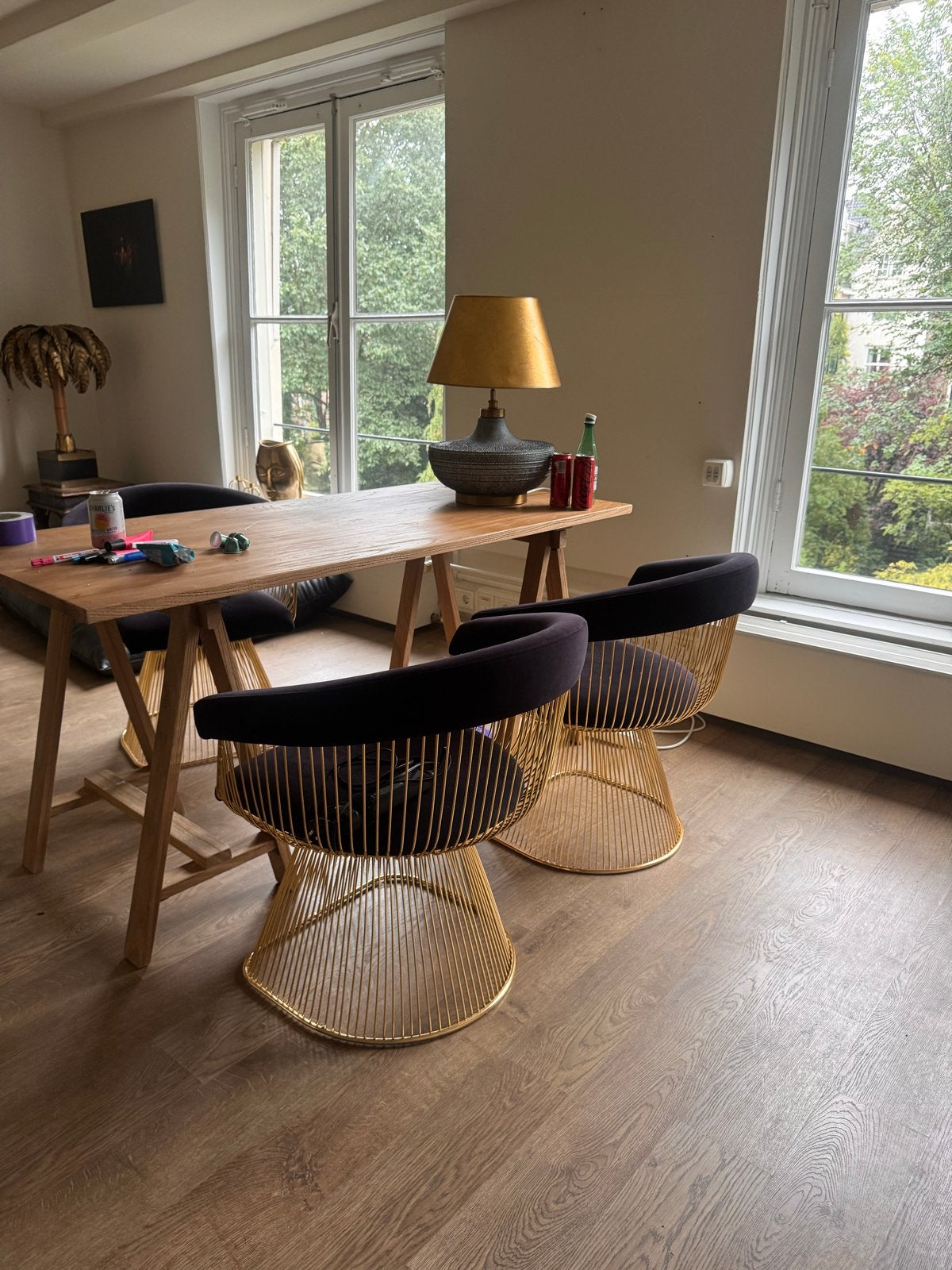 Set van 3 gouden Van Roon stoelen Warren Platner, Drie, Zwart, Ophalen of Verzenden, Zo goed als nieuw