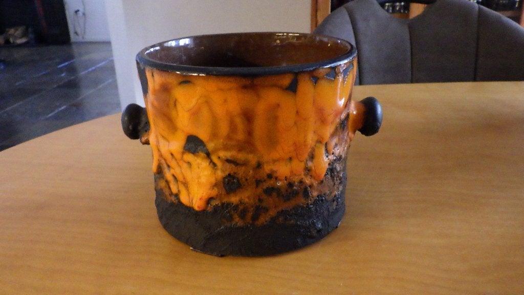 vintage Duitse Fat Lava bloempot (oranje/zwart), Ophalen of Verzenden, Huis en Inrichting