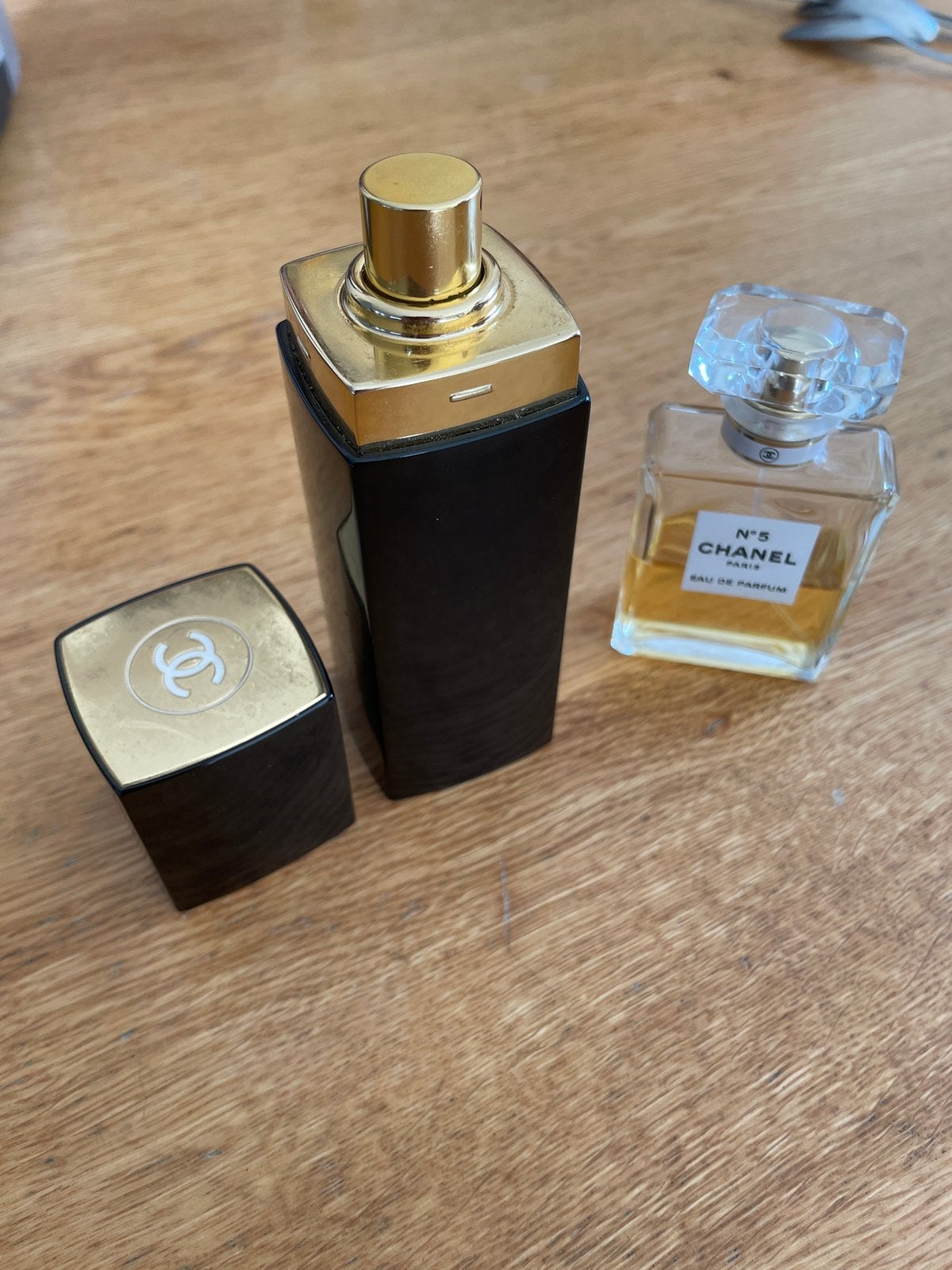 Chanel No. 5 Navulbare Verstuiver + Half Flesje Parfum, Ophalen of Verzenden, Gebruikt