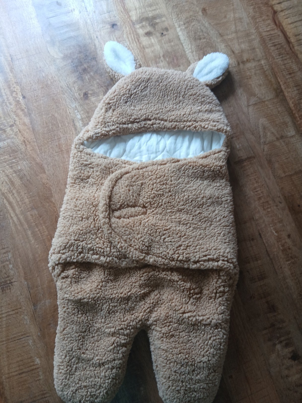 Zachte baby slaapzak met oortjes - Bruin, Zo goed als nieuw, Gevoerd, Overige merken, Ophalen of Verzenden