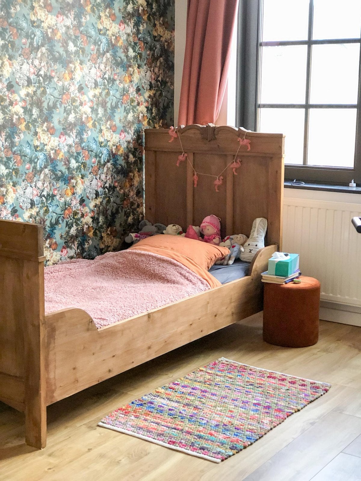 Vintage houten eenpersoonsbed met Auping matras 90x190, 85 tot 100 cm, Zo goed als nieuw, 180 cm of meer, Ophalen