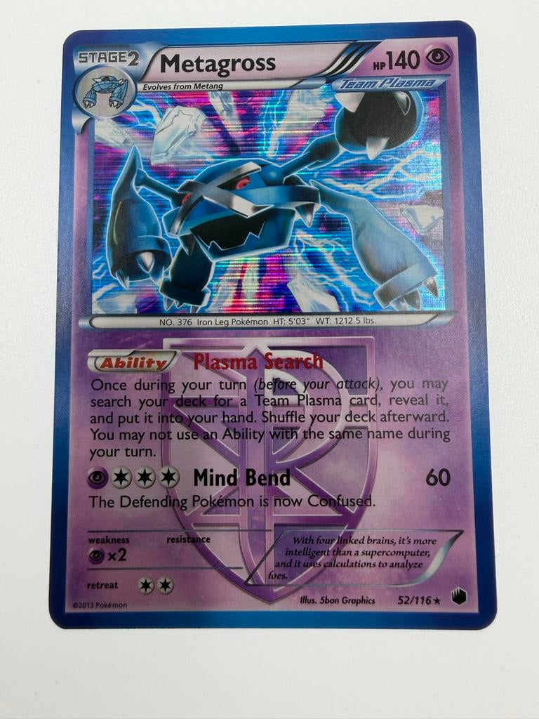 Metagross Team Plasma 52/116 Holo Pokémon Kaart, Ophalen of Verzenden, Zo goed als nieuw, Losse kaart, Foil