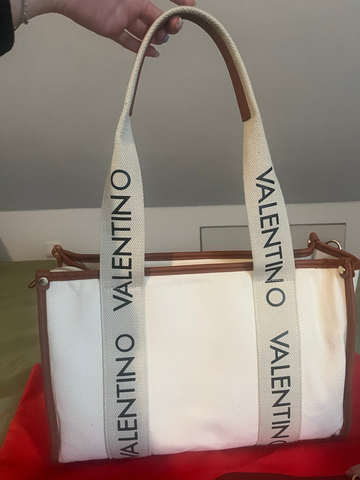 Mario Valentino Shopper Tas - Wit/Bruin, Ophalen of Verzenden, Zo goed als nieuw, Wit, Shopper