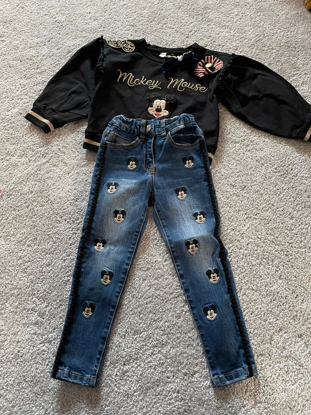 Monnalisa Mickey Mouse setje: trui en jeans voor meisjes, Ophalen, Zo goed als nieuw, Meisje, Setje