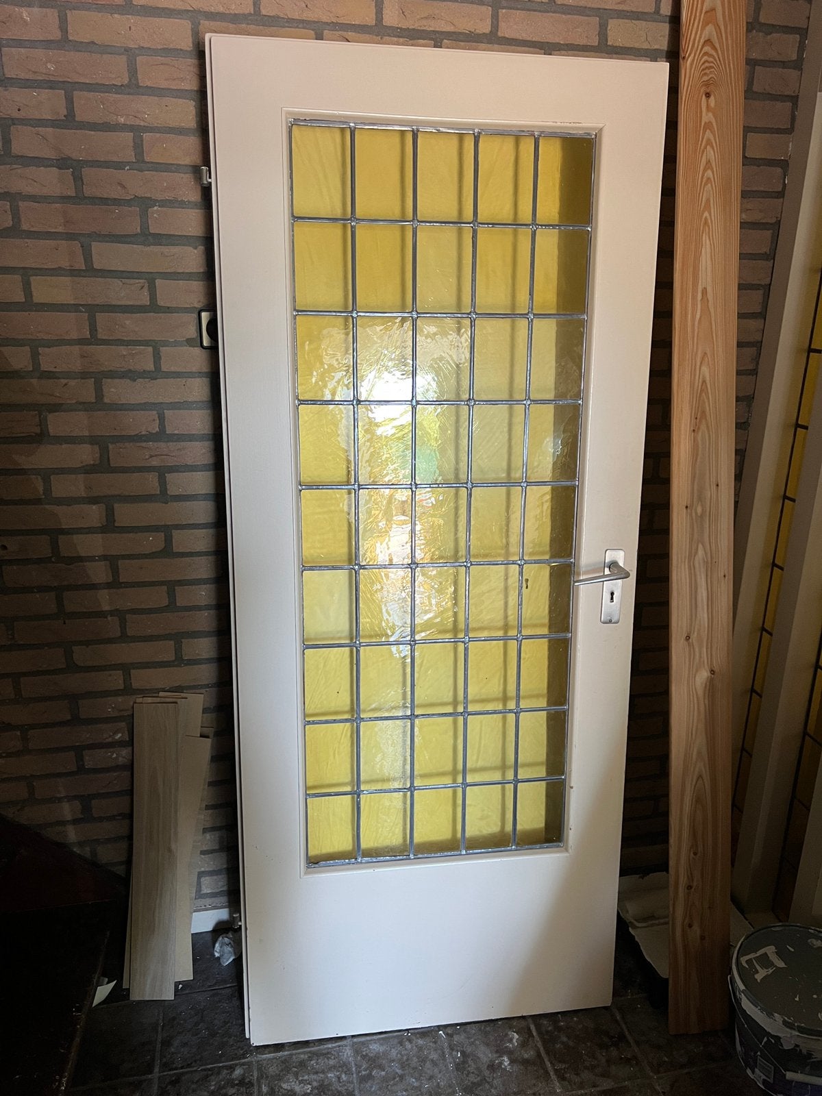 Deur Glass in Lood - Massive Hout, Doe-het-zelf en Verbouw, Deuren en Horren, Ophalen, Gebruikt, Binnendeur, 200 tot 215 cm