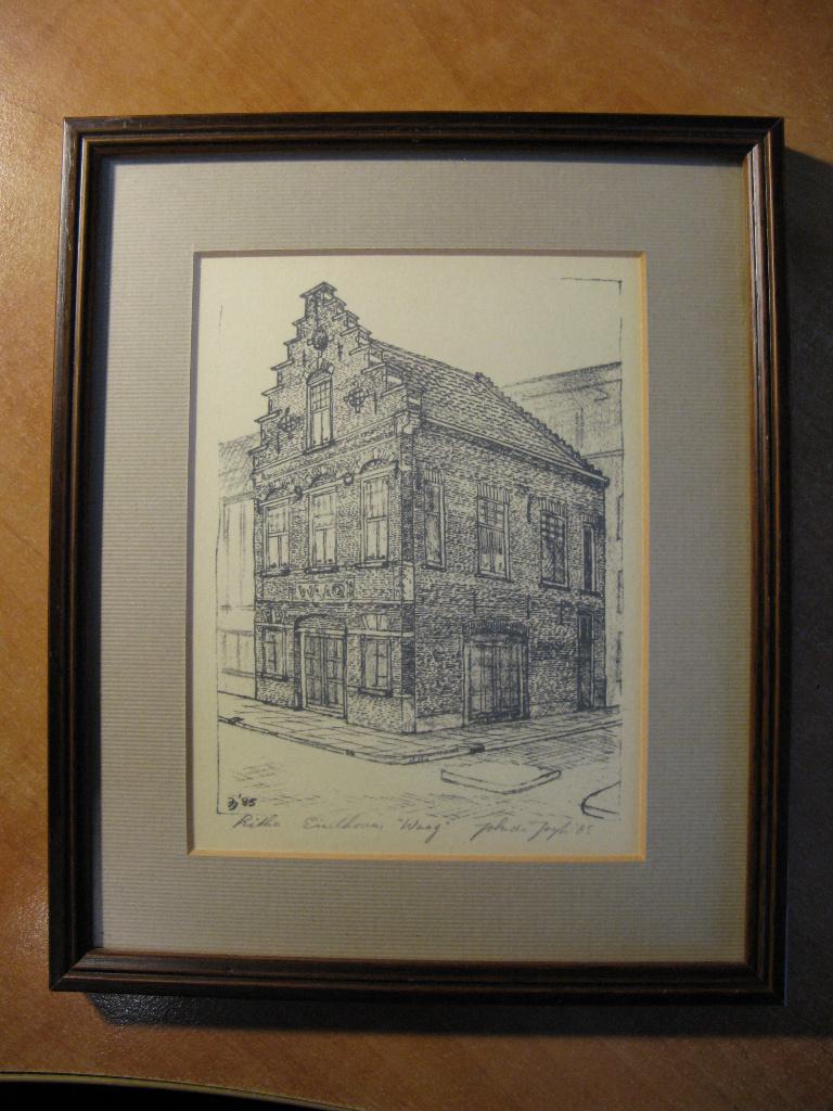 ingelijste litho John de Jongh (1935) Waaggebouw Eindhoven, Antiek en Kunst, Ophalen of Verzenden