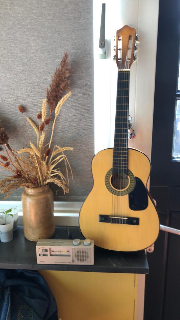 Mini gitaar akoestisch paloma met stem apparaatje, Ophalen of Verzenden, Zo goed als nieuw, Klassieke of Spaanse gitaar