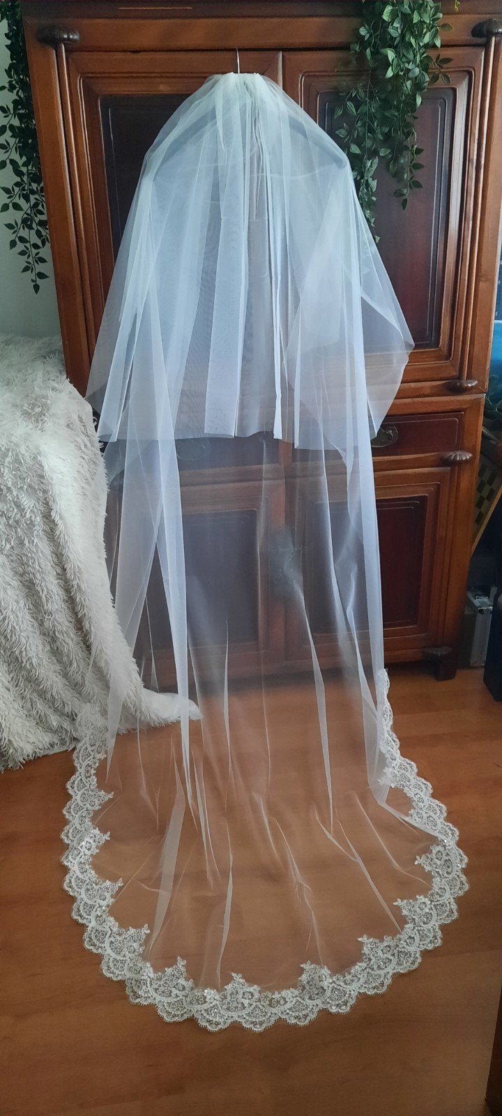 Dubbellaags Sluier met Kanten Paillettenrand, Kleding | Dames, Trouwkleding en Trouwaccessoires, Ophalen of Verzenden, Nieuw, Wit
