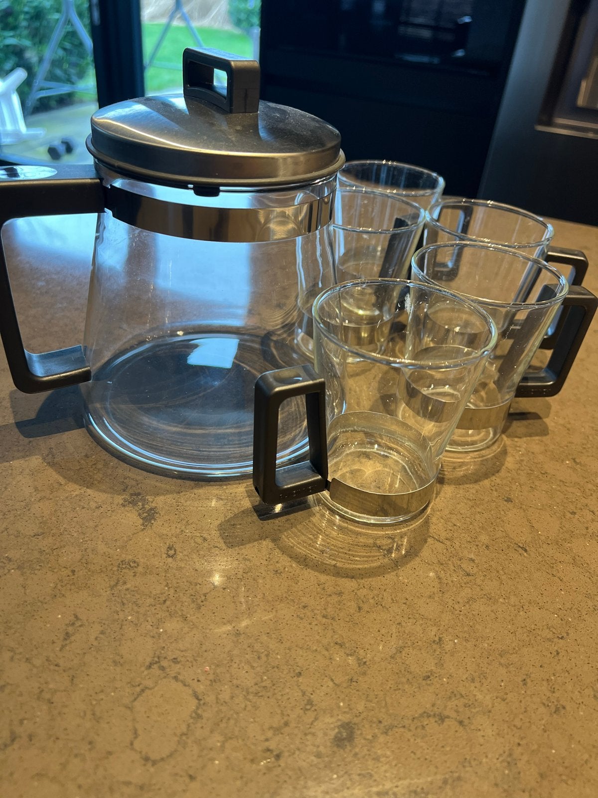 Bodum theepot met 6 glazen -, Theepot/fluitketel, Glas, Bodum, Ophalen of Verzenden