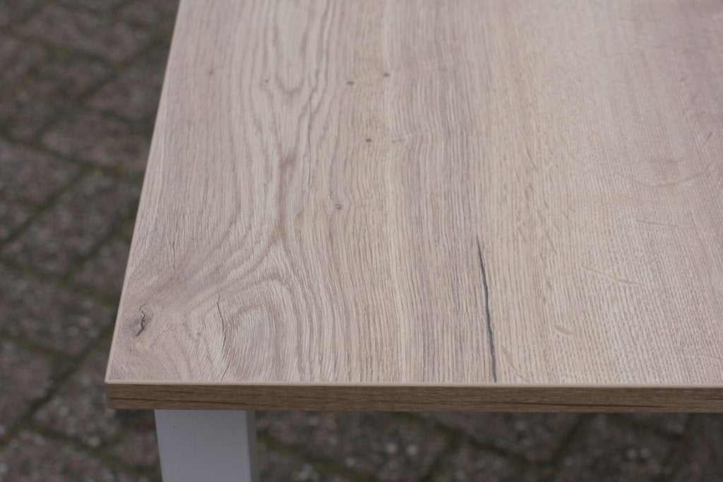 Leuke trendy eettafel metaal houtlook 200x90 kantinetafel, 200 cm of meer, 50 tot 100 cm, Zo goed als nieuw, Vijf personen of meer