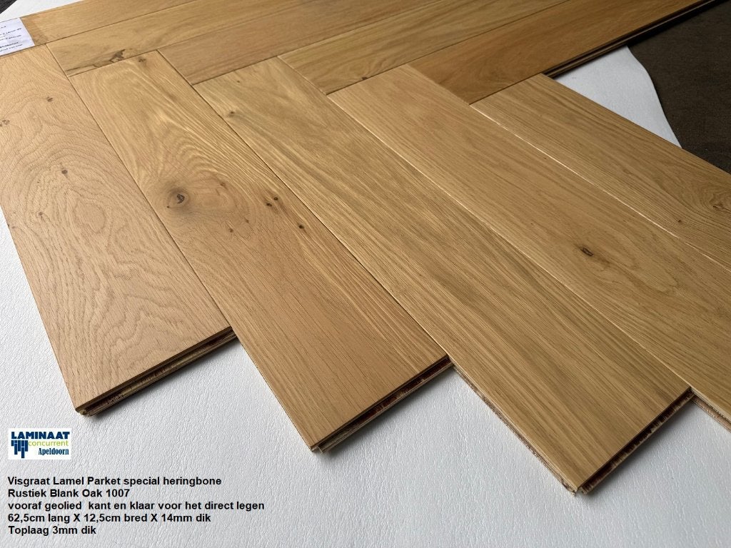 Visgraat Lamel Parket Rustiek Blank 1007 14mm dik 4V-groev