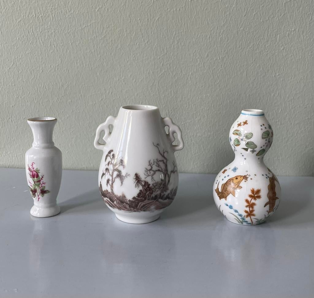 Miniatuur, 3 porseleinen vaasjes, Japan 1980, Ophalen of Verzenden